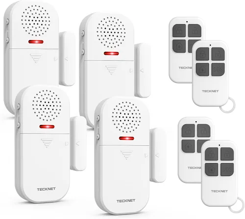 Miniatura 8 de TECKNET Alarma de puerta inalámbrica con control remoto, sensor de puerta de 130 dB con flash LED, 4 modos de alerta y 5 volúmenes ajustables