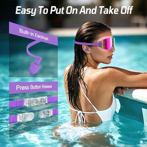 Miniatura 3 de Paquete de 2 gafas de natación para adultos, sin marco, antivaho con protección UV, gafas de natación con visión clara para hombres y mujeres