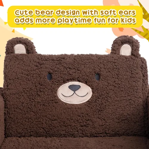 Miniatura 5 de ALIMORDEN Sofá plegable para niños pequeños, cómoda silla de oso sherpa 2 en 1 para niños, sofá convertible a tumbona, acogedor sofá esquinero