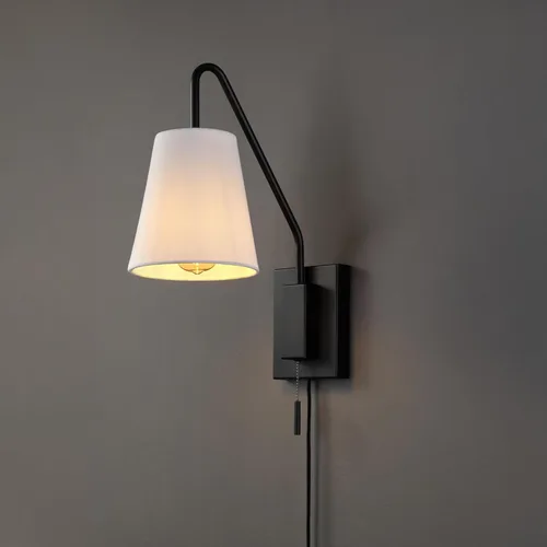 Miniatura 8 de Globe Electric 65000043 Lámpara de pared de 1 luz enchufable o cableada, negro mate, pantalla de tela blanca, brazo oscilante, cable de 1.8 metros