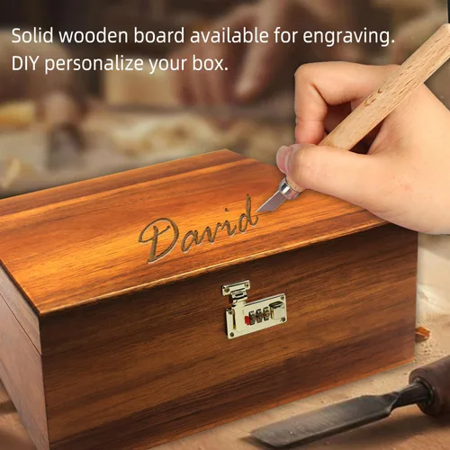 Miniatura 5 de MFLUEEWR Caja Grande de Madera con Tapa con Bisagras con Cerradura de Combinación, Caja de Almacenamiento de Madera Cofre Decorativo con Cerradura