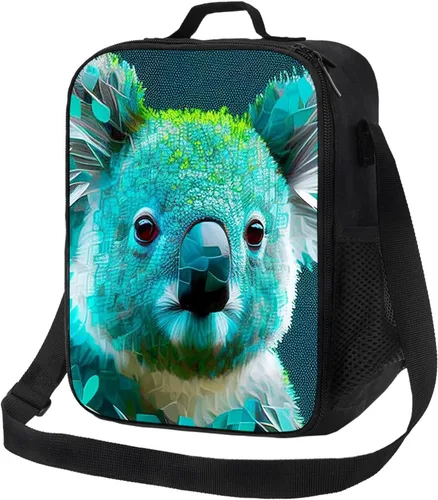 Miniatura 20 de Un patrón de ondas azules y verdes en el estilo. Lonchera portátil aislada, reutilizable, para mujeres, hombres, trabajo, picnic, campamento, 10.5 x