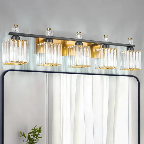 Miniatura 11 de Luces de Tocador de Baño de 3 Luces, Placado Negro, Modernas Luces de Tocador de Cristal para Baño, Luces de Tocador de Cristal para Usar Sobre