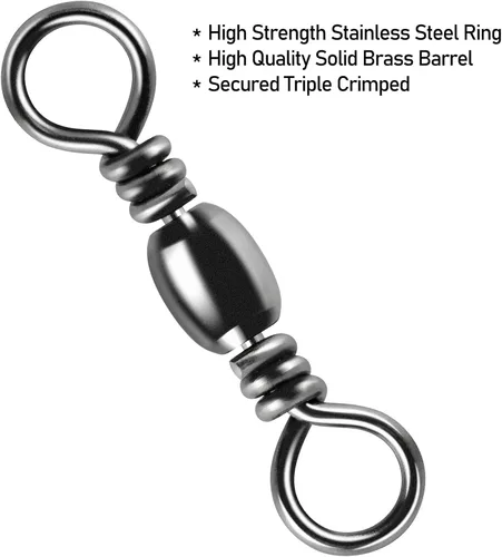 Miniatura 3 de Alwonder Paquete de 100 Giratorios de Barril de Pesca, Anillo Sólido de Acero Inoxidable de Alta Resistencia Giratorio de Barril de Latón
