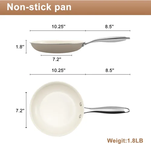 Miniatura 3 de Sartén antiadherente de cerámica de 10.25 pulgadas, sin PFAS, no tóxica, apta para horno e inducción, utensilio de cocina de aluminio con mango