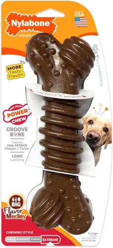 Miniatura 15 de Juguete para masticar Power Chew texturizado, duradero, con forma de hueso de Nylabone, combinación de sabores, tamaño mediano/Wolf (1 pieza)