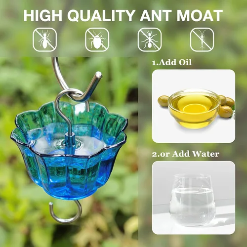 Miniatura 4 de Kingsyard - Comedero de vidrio para colibríes para exteriores, comedero para pájaros silvestres con 6 puertos de alimentación para colgar en jardín