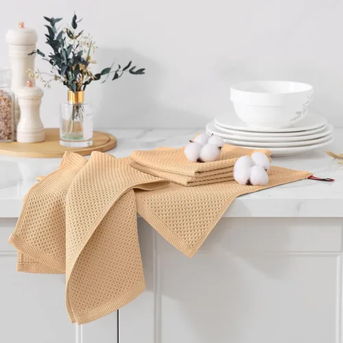 Miniatura 3 de Kitinjoy - Paños de cocina de 100 % algodón (12 x 12 pulgadas, albaricoque), paquete de 6 paños de cocina de tejido gofrado ultra suaves