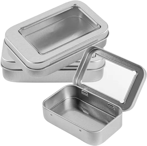 Miniatura 16 de Restaurantware RW Base - Recipientes rectangulares de lata de 4.5 onzas, 100 cajas de lata duraderas con tapas, tapas transparentes para ventana