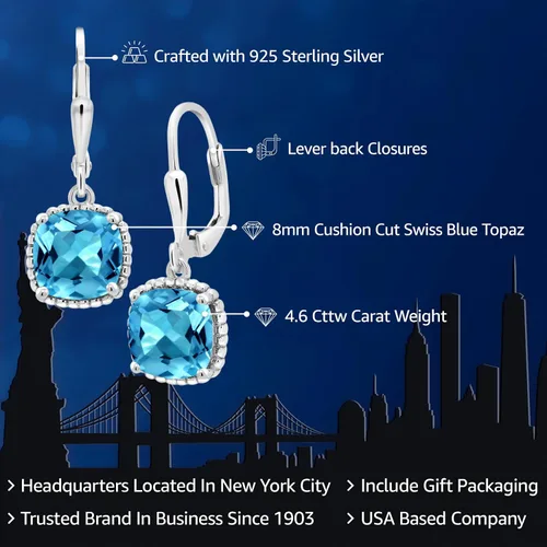 Miniatura 124 de Gem Stone King Aretes colgantes de plata de ley 925 de 0.315 pulgadas para mujer