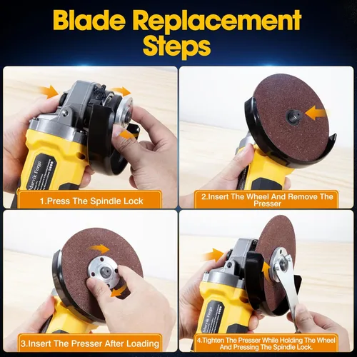 Miniatura 9 de Amoladora angular inalámbrica compatible con batería Dewalt de 20 V (sin batería), motor sin escobillas, 3 velocidades variables, interruptor