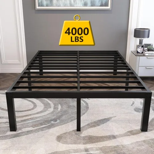 yookare Marco de cama de metal de 18 pulgadas de alto y resistente, base de colchón de fácil montaje, marco resistente de 4000 libras con soporte de