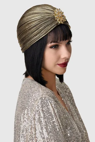 Miniatura 3 de BABEYOND Turbante para mujer con cristal vintage para la cabeza, turbante plisado (oro oscuro)