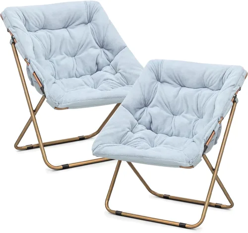 Miniatura 43 de Cómoda silla con platillo, silla de sala de estar, silla plegable acolchada suave de piel sintética, cómoda silla cuadrada de luna para sala