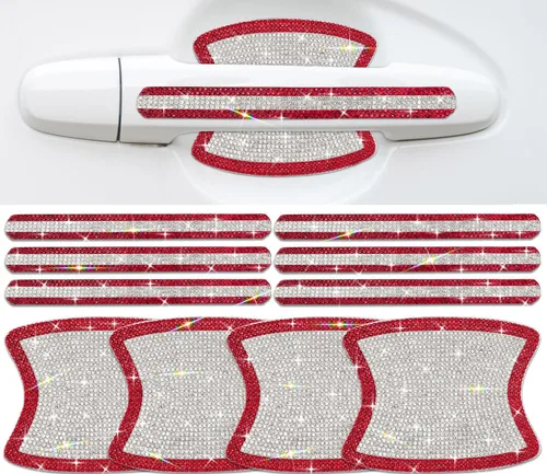 Miniatura 12 de Paquete de 10 calcomanías reflectantes para manija de puerta con diamantes de imitación para automóvil, universal, espejo retrovisor lateral
