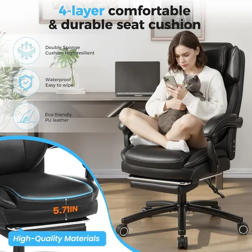 Miniatura 6 de Silla de oficina de masaje amasador 3D de 500 libras con reposapiés, silla reclinable ergonómica grande y alta para computadora y gaming