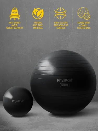 Miniatura 2 de PhysKcal Pelota de yoga para ejercicio, set de pilates, pelota de fitness de 4 tamaños para entrenamiento, parto, embarazo, terapia física - Bomba