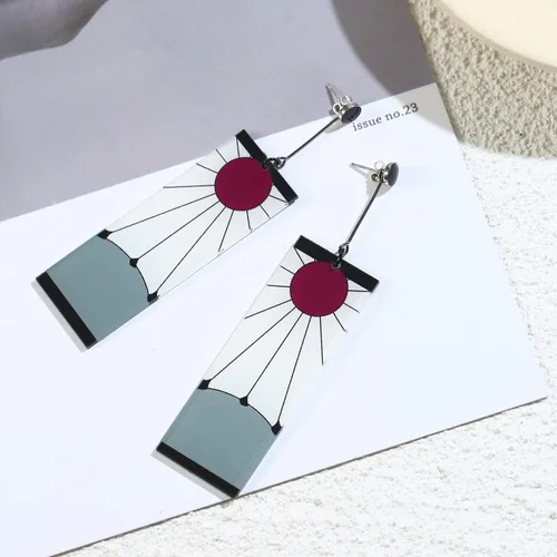 Miniatura 4 de Aretes de plata de ley 925 Tanjiro de anime Demon Slayer Cosplay Tanjiro aretes negros con clip de oreja Kimetsu No Yaiba Hanafuda Halloween