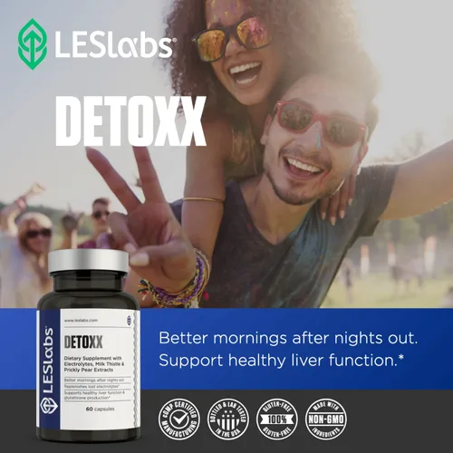 Miniatura 5 de LES Labs DeToxx – Mejores mañanas y recuperación, apoyo hepático, reposición de electrolitos y apoyo de glutatión – Tuma, cardo mariano y NAC