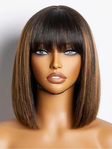 Miniatura 18 de Luvme Hair - Peluca Bob de encaje frontal con bordes rizados 4C, 10 pulgadas, cabello humano lacio tipo afro, sin pegamento, con separación profunda