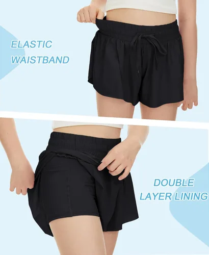 Miniatura 3 de Pantalones cortos fluidos de mariposa para niños con bolsillo 2 en 1, pantalones cortos deportivos para correr, entrenamiento activo