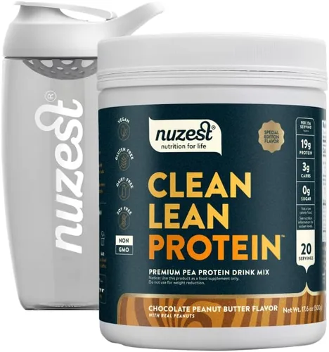 Nuzest Proteína vegana de guisante en polvo, proteína limpia y magra, 20 porciones de 0.71 onzas de proteína, mezcla de batido de proteína de