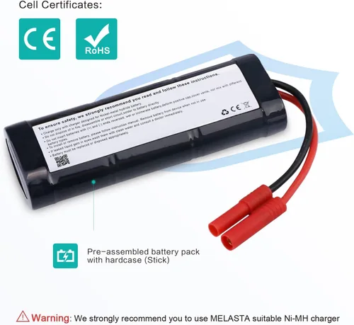 Miniatura 3 de melasta Paquete de 2 baterías NiMH RC de 7.2 V 4200 mAh compatibles con conector banana adecuado para vehículos de carreras Redcat