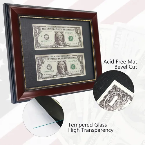 Miniatura 2 de GMFrames Marco de billetes de dólar de caoba con vidrio real de estera negra