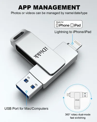 Miniatura 8 de App-le Certificado Mfi 128GB iDiskk iPhone Flash Drive, para Fotos y Videos, Stick de Fotos, Flash Drive para iPad, Almacenamiento USB para iPhone
