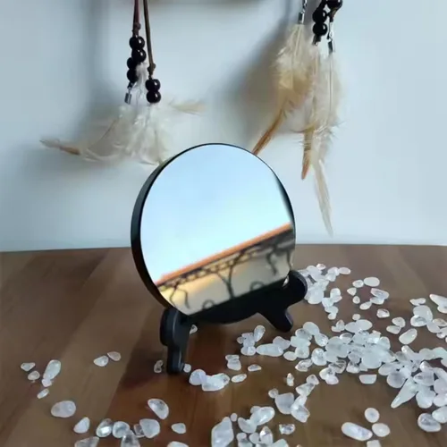 Miniatura 8 de Espejo rascador de obsidiana negra natural con soporte de madera de 3.15 pulgadas, cristales curativos para brujería, adivinación, meditación