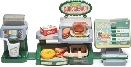 Miniatura 8 de Juego de hamburguesas con menú de juguete, juego de cocina para niños, soporte retro para comedor para niños, juego de cocina para niños pequeños