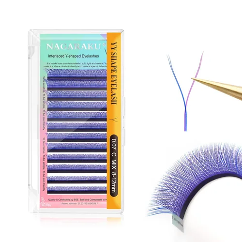 Miniatura 107 de Suministros de extensiones de pestañas NAGARAKU yy, pestañas falsas 0.05mm rizado D, bandeja mixta 8-12mm, prefabricadas 4D, abanico fácil, volumen