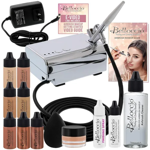 Miniatura 11 de Belloccio - Sistema de maquillaje profesional para aerógrafo de belleza con 4 tonos medianos de base en botellas de 1/4 onza – el kit incluye rubor