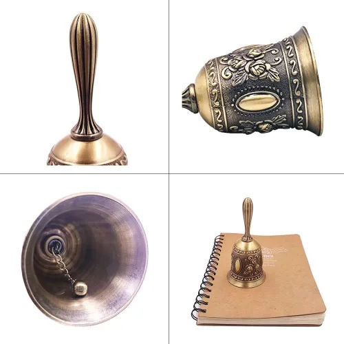 Miniatura 5 de Hourwof Campana de mano, campana de cena de metal, campanas decorativas de boda, campanas de servicio, campana de llamada, campana de Navidad, bronce