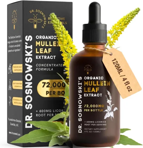Dr Sosnowski's Gotas de extracto orgánico de hoja de gordolobo | 72,000 mg por botella | Suplemento herbario líquido de 4 onzas líquidas con