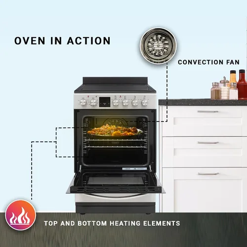 Miniatura 7 de Equator - Cocina eléctrica de 20 pulgadas con horno de convección y freidora de aire, 4 quemadores de cerámica, diseño compatible con ADA, estufa