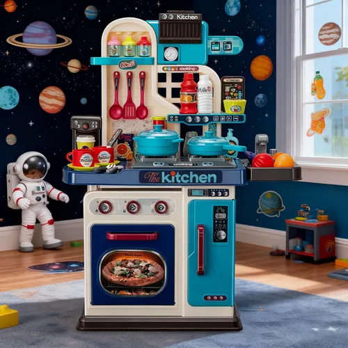 Miniatura 6 de Juego de cocina para niños, 53 piezas, estufa de cocina, fregadero de juego, horno, juguetes de cocina con luces y sonidos realistas, juguetes