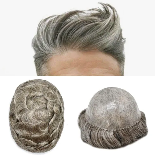 Miniatura 21 de Toupee - Sistema de reemplazo de cabello humano para hombre, 0.004 in, inyectado, piel de polietileno, piezas de pelo para hombre, 6 x 8 pulgadas