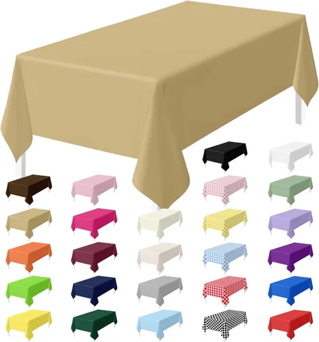 Miniatura 28 de HEIPINIUYE - Juego de 2 manteles desechables color beige, 54 x 108 pulgadas, de plástico, manteles impermeables rectangulares desechables