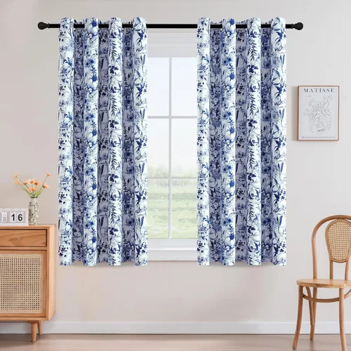 Miniatura 23 de H.VERSAILTEX Cortinas opacas de 63 pulgadas de largo, juego de 2 paneles de cortinas con estampado floral para sala de estar, cortinas de ventana