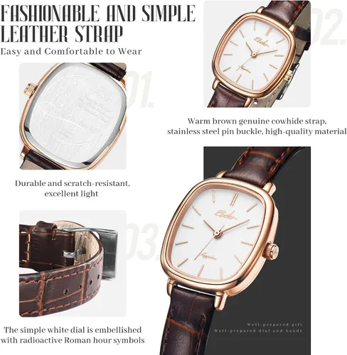 Miniatura 2 de Reloj clásico de cuarzo para mujer, elegante y resistente, con correa de piel de vacuno, perfecto para cualquier ocasión