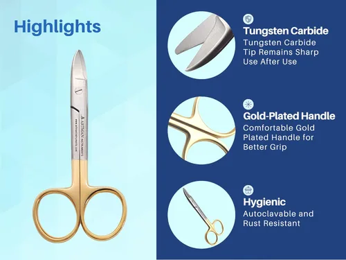 Miniatura 4 de ARTMAN INSTRUMENTS Tijeras de corte con cuello de corona dental, tijeras curvadas de 4.25 pulgadas para metal fino, plástico, hojas de goma, acero