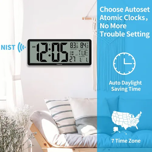 Miniatura 3 de Geevon Atomic Clock,14.5"Large Digital Wall Clock Battery Operated with Dual Alarm Clock, Indoor Outdoor Temperature, 4.4"Jumbo Digits, Day and Date