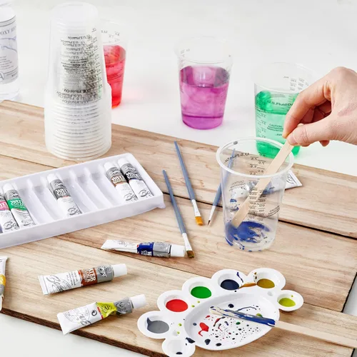 Miniatura 3 de Paquete de 200 vasos medidores de plástico, vasos desechables de 8 onzas con 100 varillas de mezcla de madera, se pueden utilizar para resina epoxi