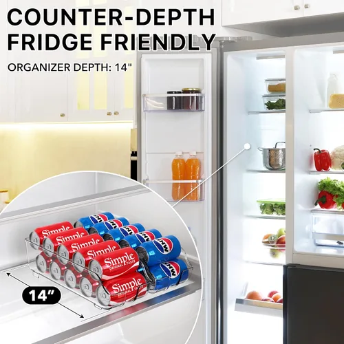 Miniatura 3 de Simple Houseware Organizador y dispensador de latas de soda para refrigerador/despensa, transparente, juego de 4
