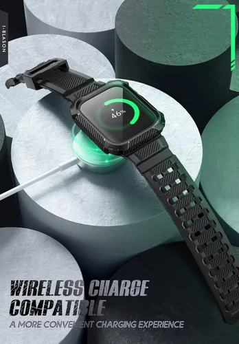 Miniatura 5 de i-Blason Correa deportiva de poliuretano termoplástico transpirable a prueba de golpes para Apple Watch 9, 8, 7 (1.772 in) con 2 fundas rígidas Negro