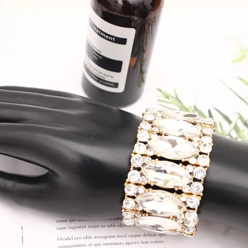 Miniatura 3 de Elegante brazalete elástico de doble fila con forma de marquesa de cristal para novia, joyería para mujer