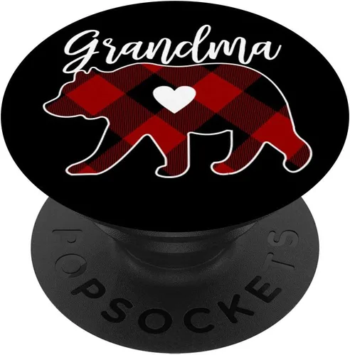 Grandma Bear - PopSockets de Navidad con diseño a cuadros intercambiables