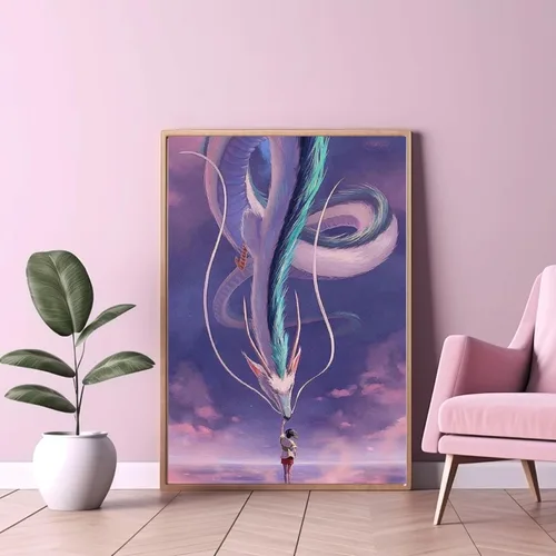Miniatura 8 de Modern Merch Kits de arte de diamantes de anime para adultos El Viaje de Chihiro Dragón, pintura de diamante 5D para adultos, arte de pared de anime