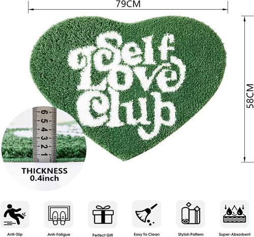 Miniatura 2 de Alfombra de baño verde bonita y divertida para dormitorio, baño, SELF Love Club de felpa moderna y genial decoración de San Valentín, regalo